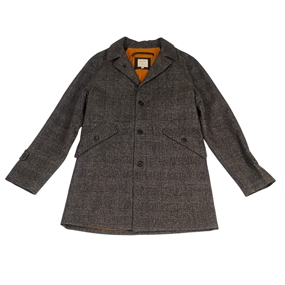 Billy Reid Mens Grey Glen Plaid 100% Wool Car Coat Made in Italy Size L